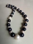 Naszyjnik choker perły naturalne białe czarne srebro 