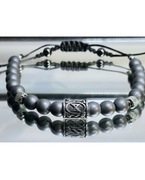 BRANSOLETKA KAMIEŃ WOJOWNIKÓW SZARY HEMATYT RUNA DAGAZ STAL NIERDZEWNA 316L