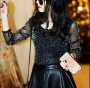 Elegancka Bluzka Damska Czarno Srebrna M/38 NOWA