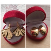 2 pary kolczyki listki i owalne kolor złoty wkręty sztyfty stal okazja