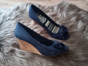 Damskie buty sandały na koturnie rozmiar. 38 z kokardką odkrytym palec 