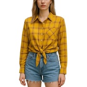 Koszula damska GAP L musztardowa krata bawełna wiskoza stylowa