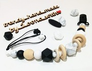 Zawieszka do smoczka, uchwyt do smoczka, klips do smoczka, biało-czarny