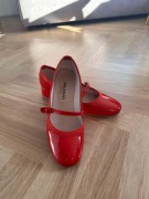 Czerwone skórzane baleriny z paskiem mary jane 37 Ballerette