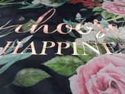 POSZEWKA na poduszkę - złoty napis - kwiaty - welur - 45 x 45 CM 