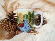 Bażant i czajka w pejzażu kubek ręcznie malowany 270 ml.