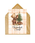 Kartka świąteczna z misiem i choinką