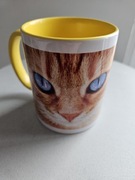 PIĘKNY KUBEK Z RUDYM KOTEM Z ŻÓŁTYM WNĘTRZEM I USZKIEM