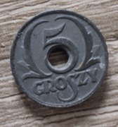5 groszy z otworem 1939 generalna gubernia 5 groszy z dziurką