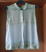 Tunika 36 Massimo Dutti jedwab/wiskoza morski we wzory kołnierzyk i zamek