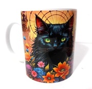 kubek z czarnym kotem i kwiatami, 330 ml
