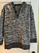 Sweter męski M z bawełny 100% szary melanż z kapturem dzianina komfortowy 