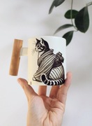Kubek z drewnianą rączką, Kubek Kot kimono w paski, japoński kotek 330ml