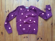 bordowy sweter dziewczęcy H&M 134 różowe kropki