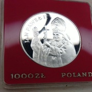 1000 zł Jan Paweł próba moneta w pudełku  PRL