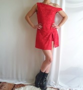 Kombinezon Damski Krótki Czerwony Koronkowy S 36 Reclaimed Vintage