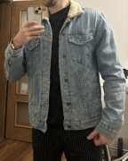 Kurtka Zara bomberka jeansowa z miśkiem pilotka M ocieplana zimowa vintage