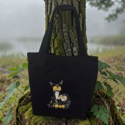 Duża bawełniana torba z haftem zabawnych sów