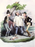 Honore Daumier, "Wziąłem ją za zająca", oryg. litografia, humor z polowania