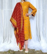 Indyjski komplet tunika chusta M 38 S 36 żółta bawełna wzór boho hippie