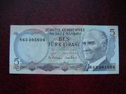 BANKNOT TURCJA 5 Lira 1970 rok seria K 65