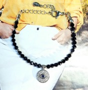 BRANSOLETKA KAMIEŃ NOC KAIRU 4 mm CYRKONIE STAL  OKO PROROKA szer 17 cm 