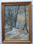 OBRAZ ZIMA W LESIE PRL