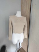Crop top damski beżowy ,O’La Voga, prążkowany, długi rękaw, rozmiar M/38