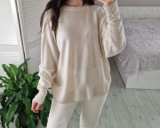 Cubus kremowy biały wełniany sweter 80% lambswool wełna nietoperzowy L