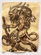Oryginalny rysunek Krampus – tusz + kolor – folklor alpejski – dark art