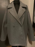 ZARA kurtka płaszcz trencz narzutka flausz oversize szary duży