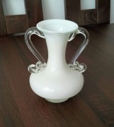 Piękny, Biały Wazon z uszami - Huta Szkła Tarnowiec