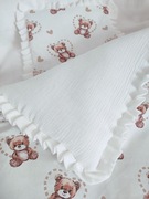 Kołderka i poduszka do wózka kołyski gondoli. Misio i serce 