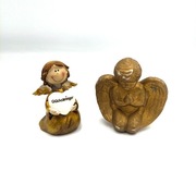 Zestaw figurek ceramicznych aniołki anioły złote brązowe vintage lata 90 