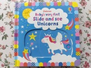 Książka z ruchomymi elementami Slide And See Unicorns Usborne po angielsku 