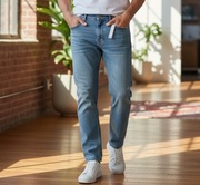 Jeansy ASOS Design jasny denim rigid tapered W38 L34