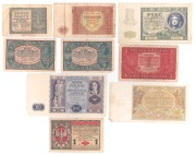 1/2 marki 1 marka 1916-1919, 1 - 20 złotych 1929 -1946, zestaw 9 banknotów