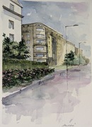 Oryginalna akwarela "ul. Wawelska - Stara Ochota" - obraz 19.5x27 cm