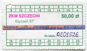 Bilet miesięczny ZKM Szczecin - 01.1997, kwota 50zł