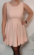 Elegancka sukienka Koton pudrowy róż mini z koronką Sylwester wesele 38 M