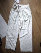 Zara szerokie spodnie ecru wiskoza wiązane lato palazzo