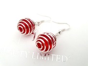 Kolczyki damskie sprężynki z czerwonymi kulami