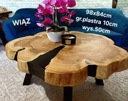 Stolik kawowy 98x84cm LIVE EDGE plaster drewna loft ława 