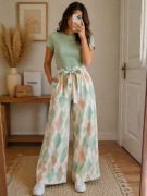 Spodnie długie szwedy szerokie romby włoskie zielony 