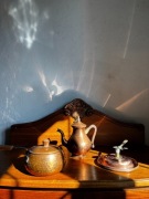 Mosiężny komplet dekoracyjny: imbryk + garnek + podgrzewacz GES GESCH