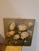 Stary OBRAZ  kopia kwiatów Piwonii A.Hirsza autor Z.Łatuszyńska olej płótno