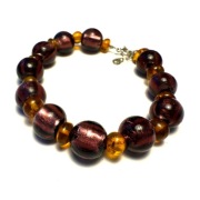 Fiolekart - Bransoletka, biżuteria artystyczna / bursztyn, szkło weneckie