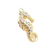 Zawieszka Konik morski, pozłacana 24K, z cyrkonami, 21,5 x 11 mm., 1 szt.