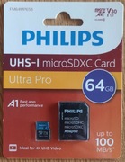Karta pamięci Philips MicroSDXC Card 64GB Class 10 UHS-I V30 U1 3 adapt. SD