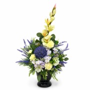 Kompozycja nagrobna do wazonu grób cmentarz stroik biało-lawendowa